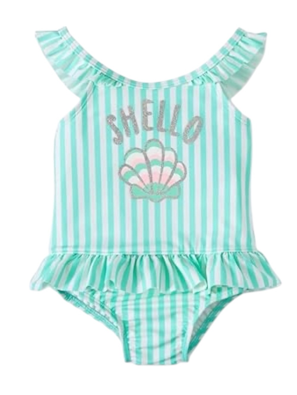 wonder nation Mint & White Striped Shell Ruffle One-Piece Swimsuit